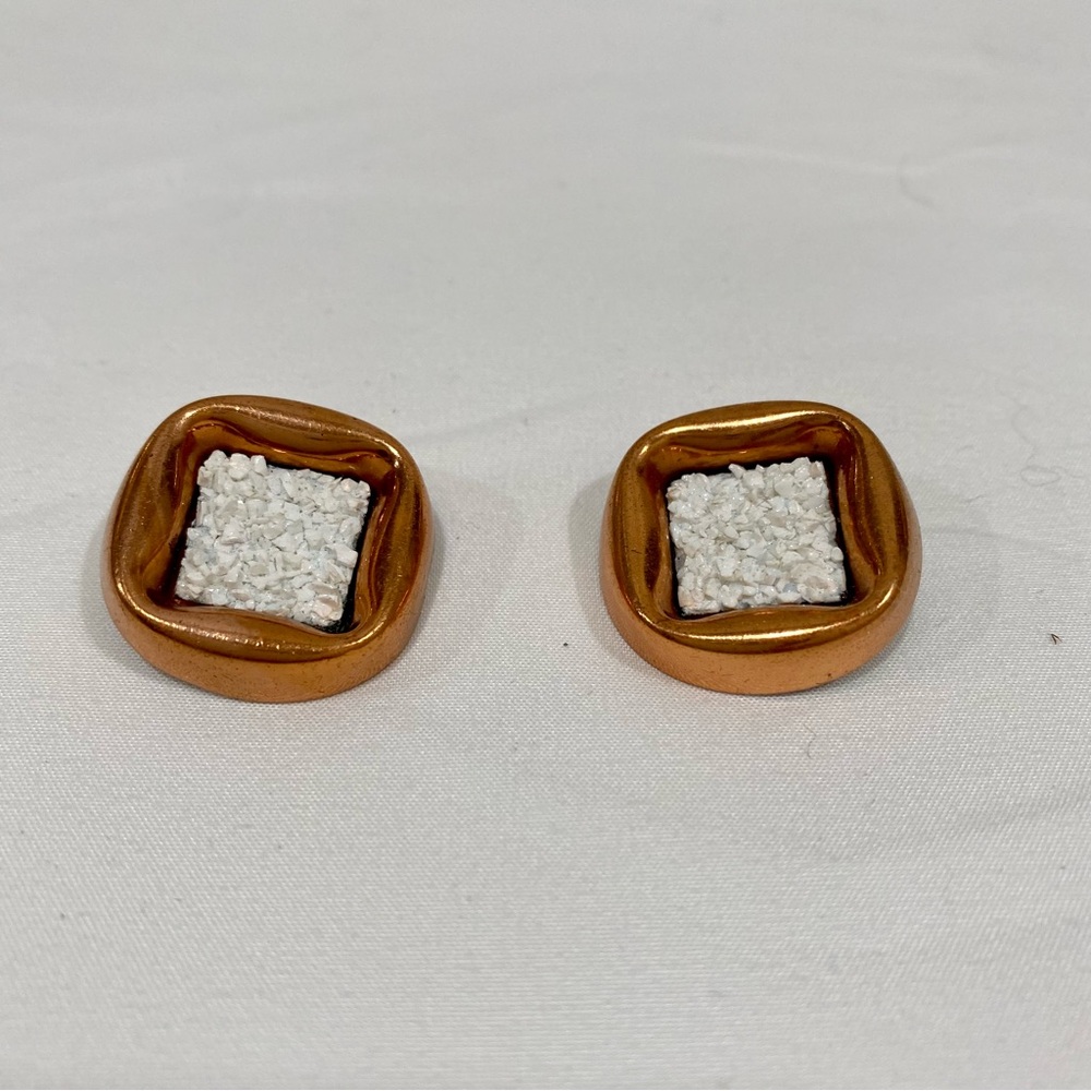 Vintage Matisse Renoir square copper and white enamel clip-on earrings